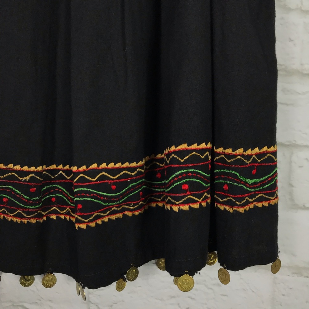 Spectrum Black Embroidered Cotton Coin Midi Skirt - Picture 2 of 6
